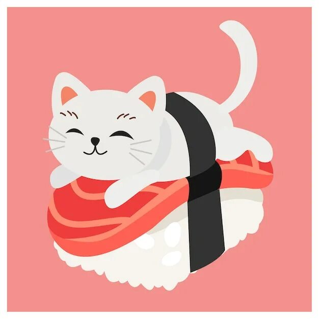 Суше кот. Кот и роллы. котик суши. японский суши кот вектор. кот логотип.
