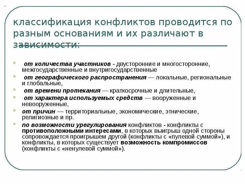 Тема международные конфликты. Классификация международных конфликтов. Межгосударственные конфликты. Классификация региональных конфликтов. Современные международные конфликты.