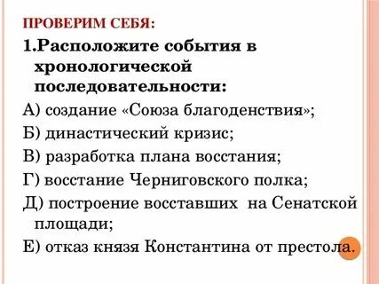 Укажите правильную последовательность правления