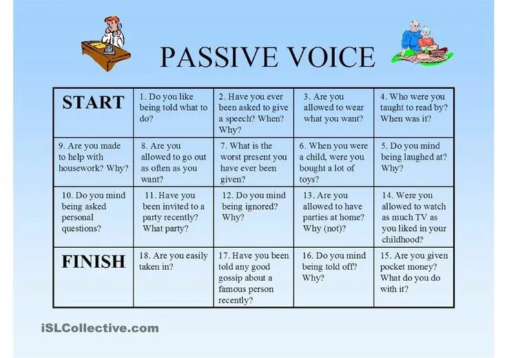 Voice has spoken. Пассивный залог present simple. Passive игра. Passive Voice Board game. Страдательный залог Worksheets.