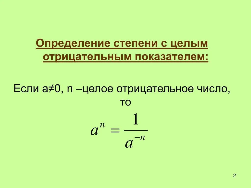 Какая должна быть степень. Степень с целыми отрицательными показателями. Формулы степеней с отрицательным показателем. Степень с целым отрицательным показателем. Формулы определения степени с отрицательным показателем.