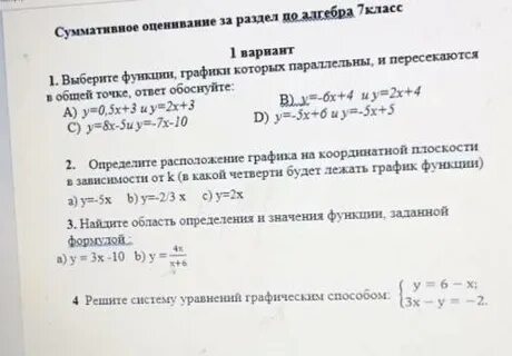 Выберите функции графики которых параллельны