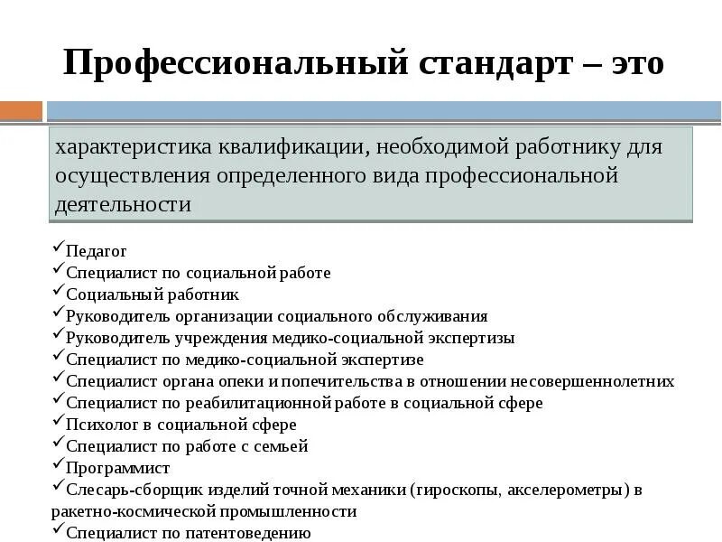 Профессиональный стандарт. Стандартизация профессиональной деятельности. Стандарты профессиональной деятельности. Значение стандартизации в профессиональной деятельности.