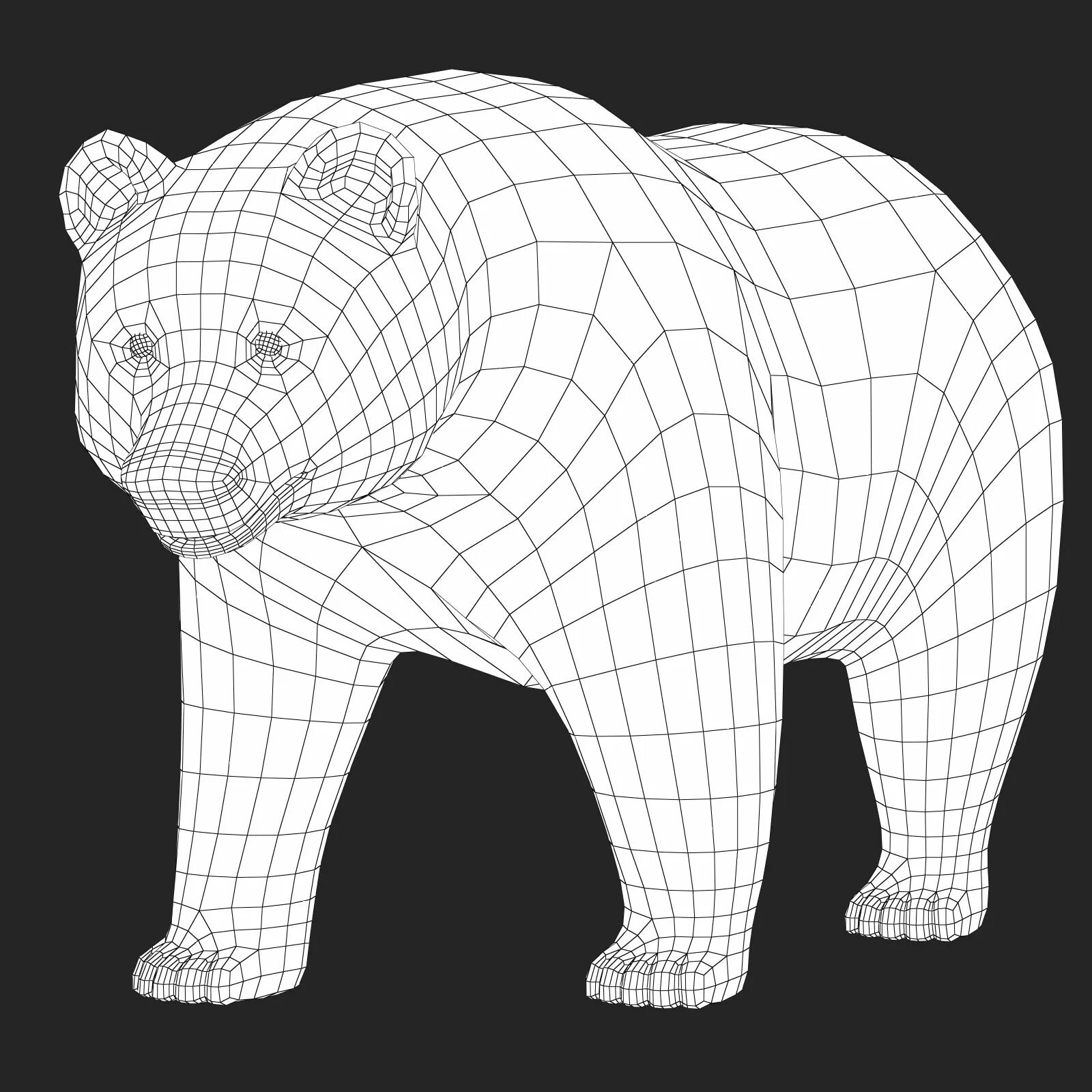 Схема головы медведя. 3d-модель медведь низкополигональный. медведь 3д модель для 3д принтера. объемная фигура медведя. каркас медведя.
