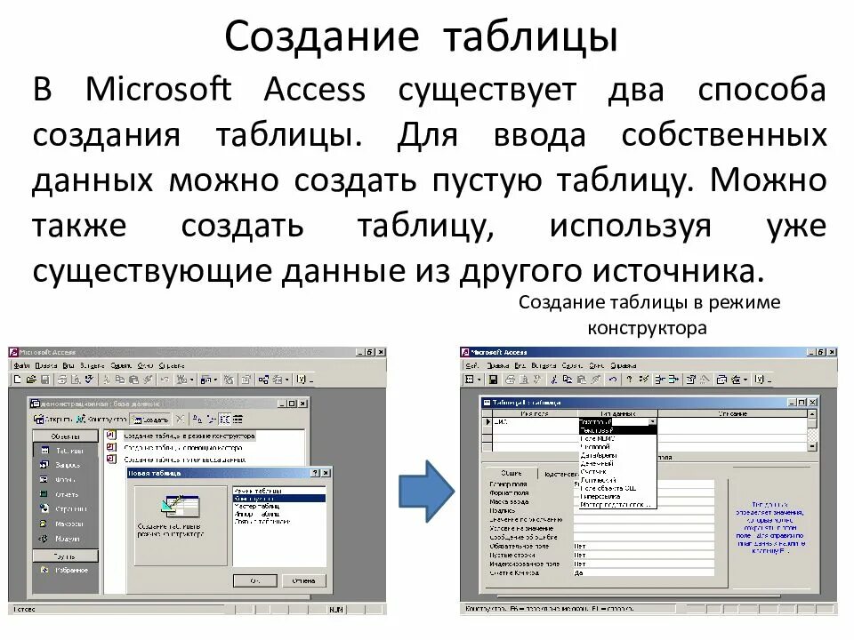 Создать пустую таблицу