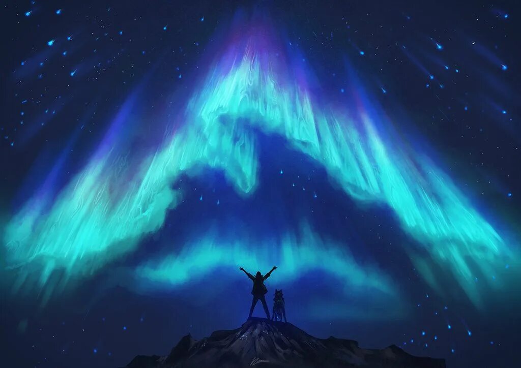 Rykyart / ryky. Свечение арт. Северное сияние аниме. Свечение арт. Магический лес.