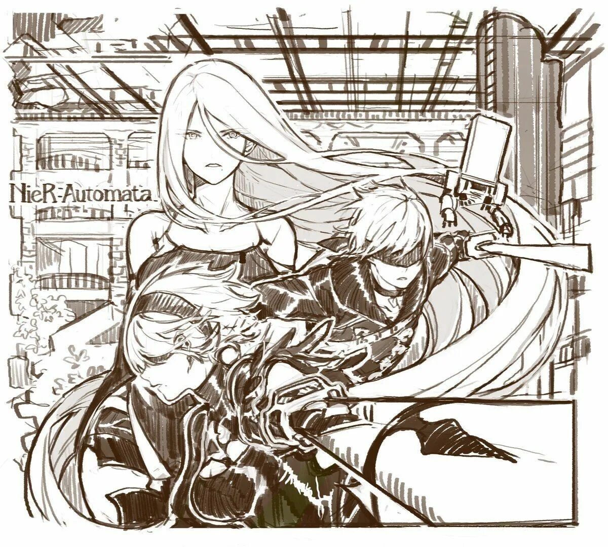 Nier 2b and 9s. Nier манга. Nier манга. Nier automata art 2b 9s горничная. Nier манга.
