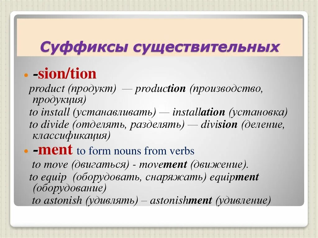 Надеялся суффикс. Существительные с суффиксом tion sion. суффикс tion в английском языке. суффиксы существительных sion. суффикс mion в английском языке.