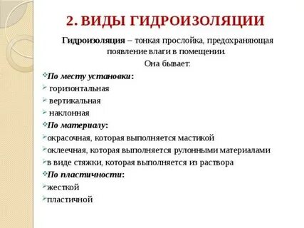Виды гидроизоляции