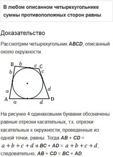 В любом описанном около окружности четырехугольнике