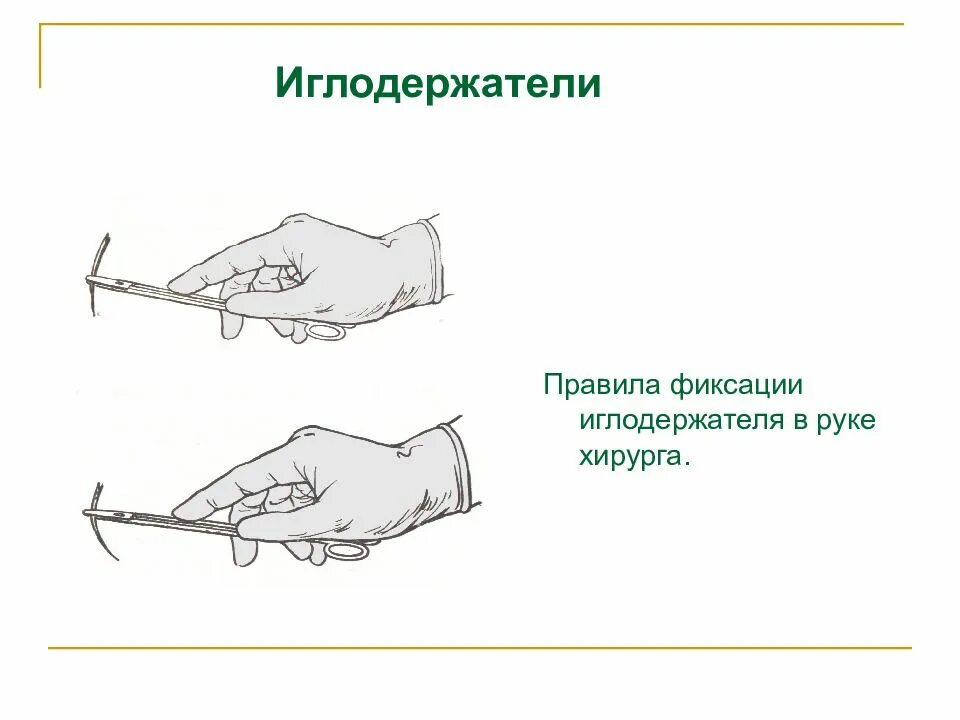 Правильное положение иглодержателя в руке