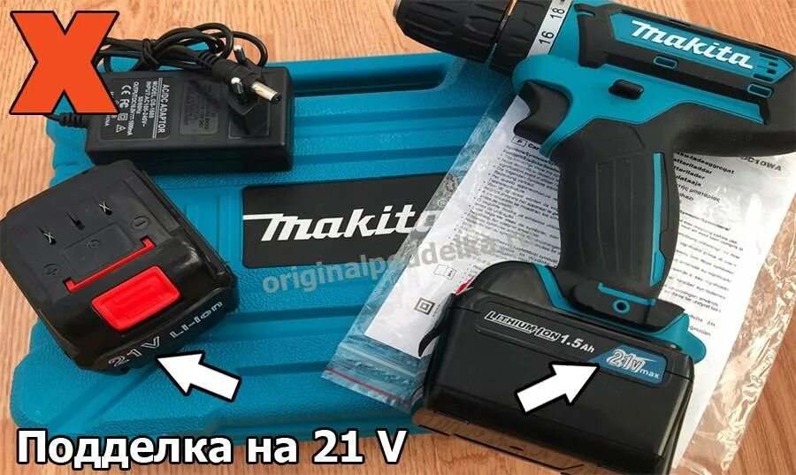 Поддельный шуруповерт Makita hp001g.