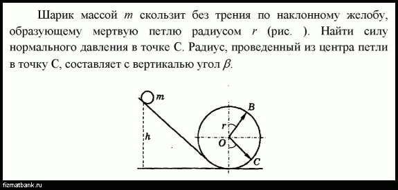 Шар скатывающийся по наклонному желобу в первую. Задача про мертвую петлю физика. Задачи на мертвую петлю. Мертвая петля задача по физике. Шарик соскальзывает без трения по желобу.