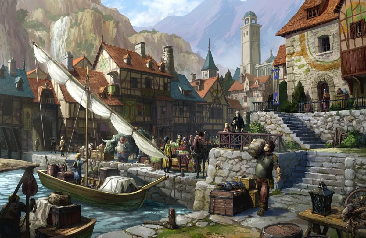 В стране врунляндия есть шесть городов. Фэнтезийный средневековый город арт. Хафен гавань города средневековья. Средневековый фэнтези город манапанк. Средневековый порт.