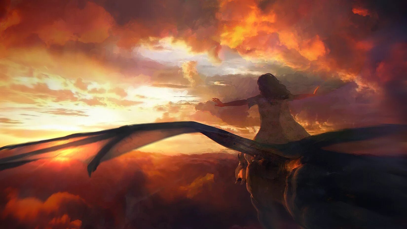 Улетаем в небеса песня слушать. Закат арт. Фантастический закат. Улетающий дракон на закате. Девушка птица арт.