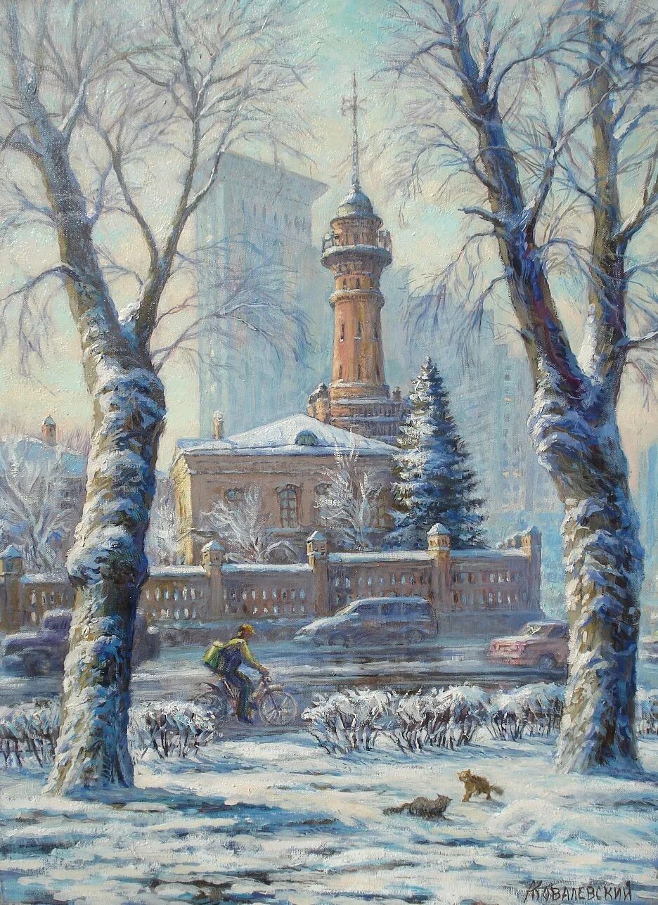 Картина сокольники. Пожарная каланча в Сокольниках. Картина каланча Сокольники. Пожарная каланча в Сокольниках картина. Ковалевский Андрей Николаевич художник.