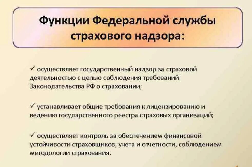 Органы осуществляющие надзор функции и полномочия. Функции государственного страхового надзора. Надзор за деятельностью страховых организаций. Основные функции Федеральной службы страхового надзора. Задачи страхового надзора.