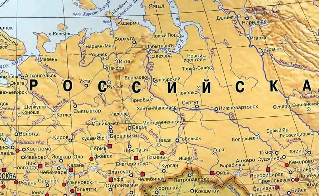 Карта России до уральских гор с городами. Сибирь на карте. Урал на карте России. Карта Урала и Сибири.