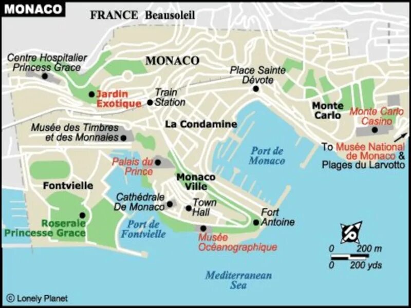 Где находится монте карло какая страна. Монте Карло Монако на карте. Карта Монако с достопримечательностями.