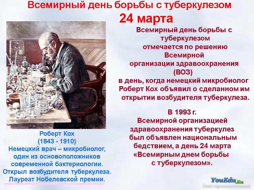 24-Март ден борьбы с туб. Всемирный день борьбы против туберкулёза.