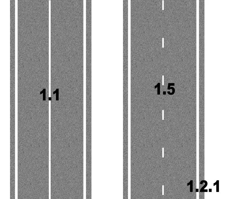 Сплошная линия разметки 1.1. Дорожная разметка 1.1. Дорожная разметка «1.2.1-краевая линия». Горизонтальная линия разметки 1.2.2. Ширина разделительной полосы