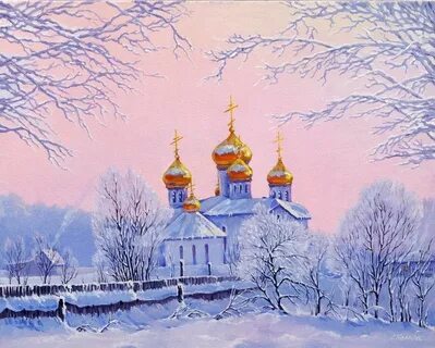 Зимний пейзаж храм.