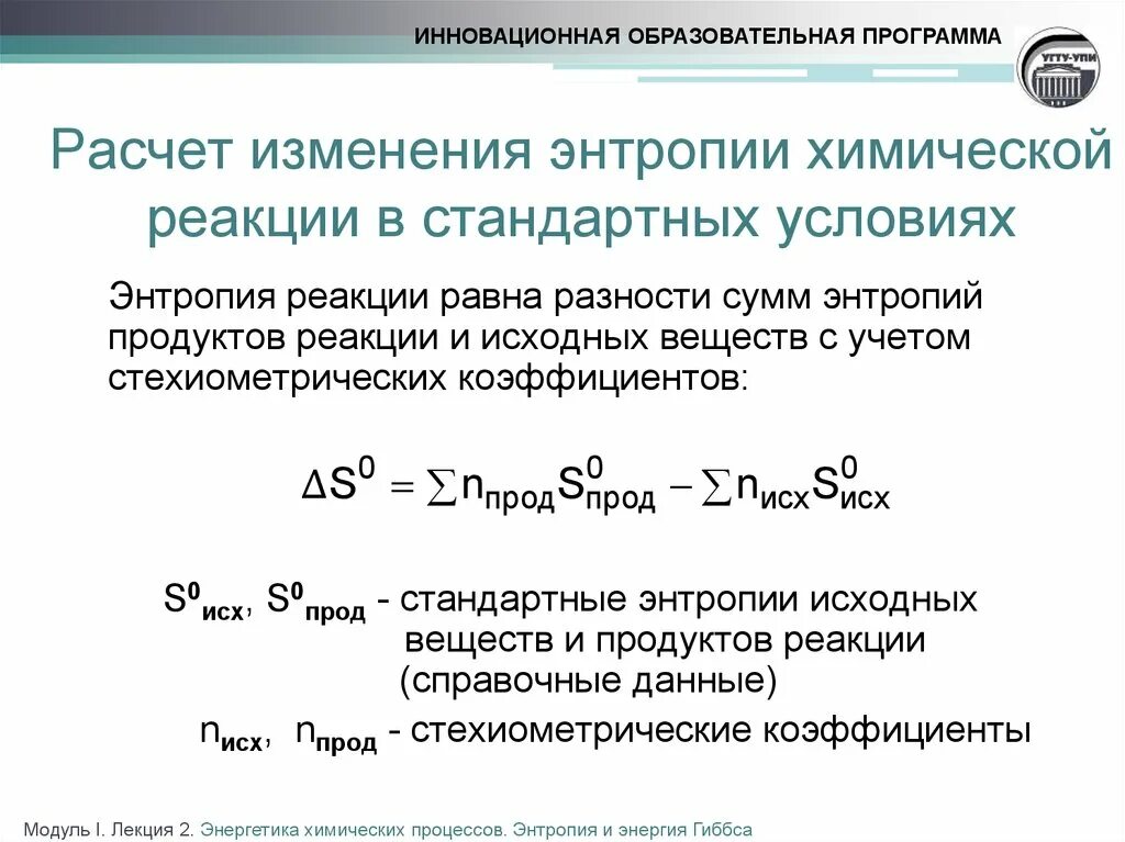 Рассчитать изменение энтропии реакции