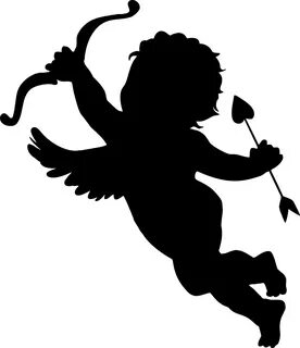 the silhouette of an angel with a bow and arrow in its hand, holding a flow...