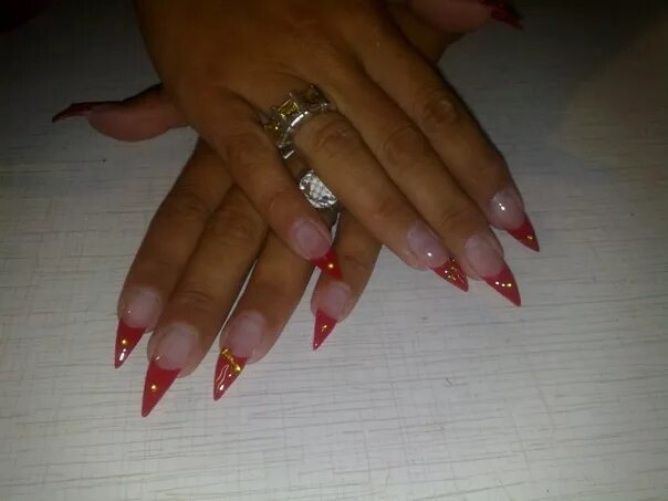 Red gold stiletto Pointy nails, Stiletto nails, Nails