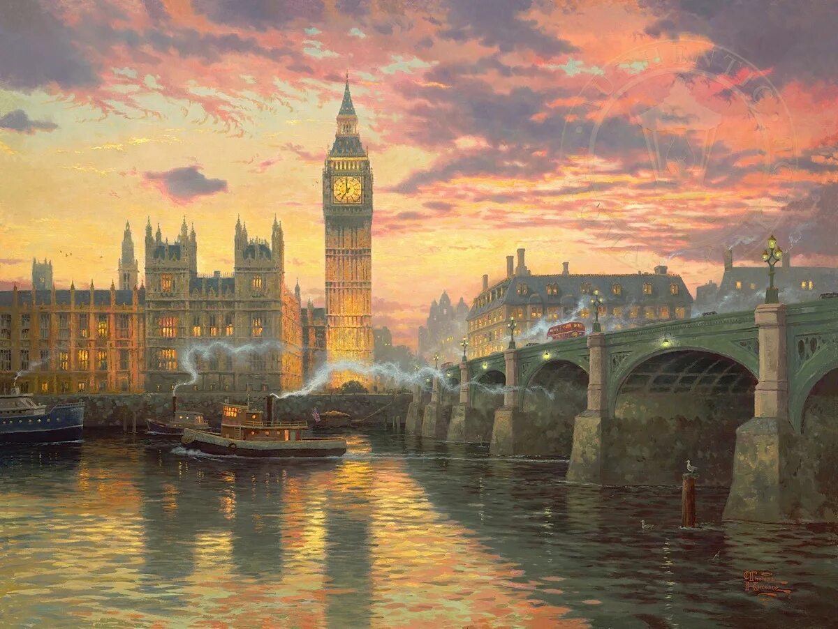 Картины Томаса Кинкейда "Лондон (London)". Панна Лондон Вестминстерский мост.