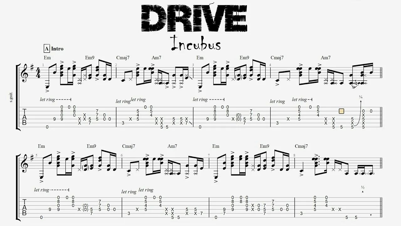 Текст песни hard drive. Хард драйв Ноты. Incubus Drive Ноты. Incubus Drive Tabs. Drive Forever GUITARTAB.