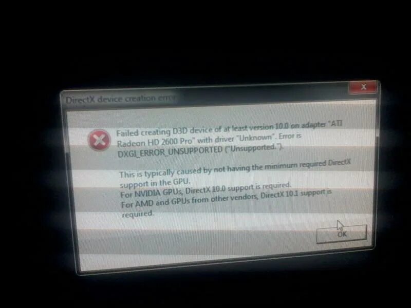 Failed create game. Failed to create d3d device. DIRECTX 10 support.