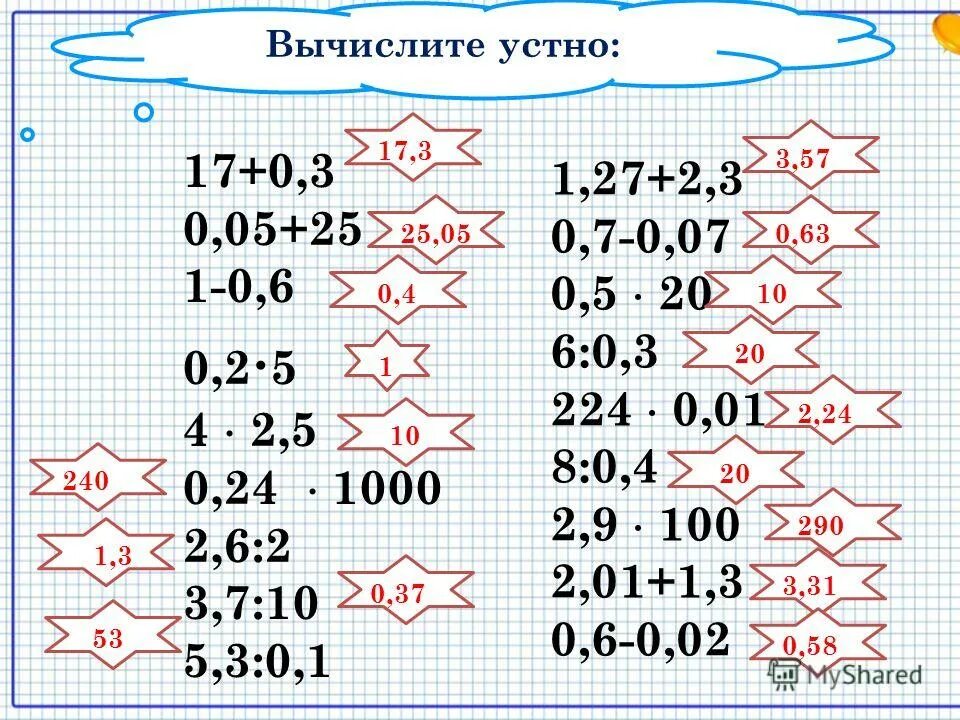 Действия с десятичными дробями 5 класс тренажер. Устные вычисления с десятичными дробями. Устный счет десятичные дроби. Примеры для устного счета с десятичными дробями. Устный счет действия с десятичными дробями.