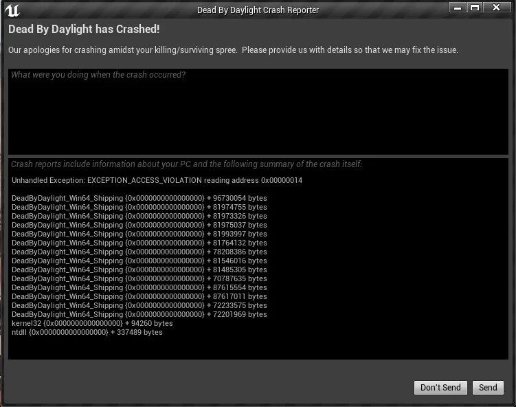 Fatal error unhandled access violation reading. DBD не запускается. Dead by Daylight Неизвестная ошибка выкидывает из лобби. Win64.