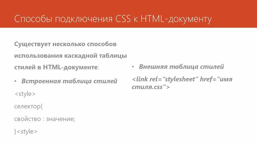 Html подключение файла html. Способы подключения CSS. Способы подключения CSS К документу. Способы подключения CSS К html. Присоединение CSS К html.