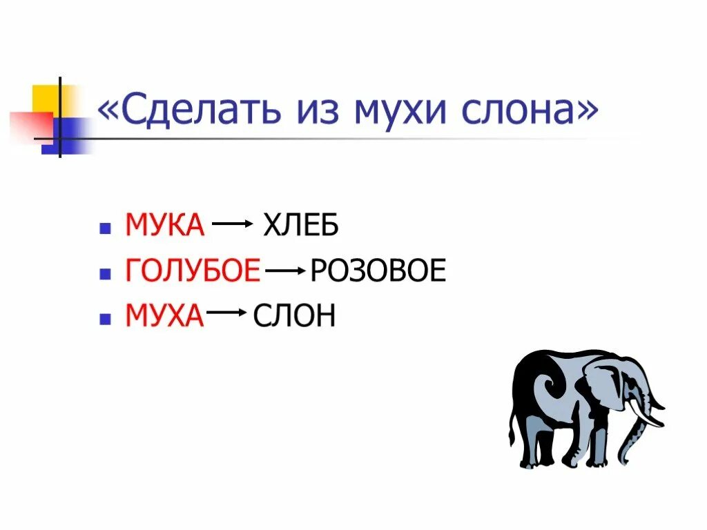 Муха-слон цепочка превращений. Муха слон цепочка. Сделать из мухи слона. Слона превратить в муху.