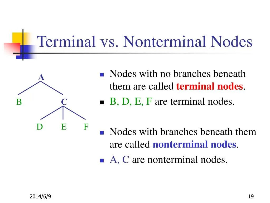 Node Terminal. Terminal and non-Terminal nodes. V terminale.