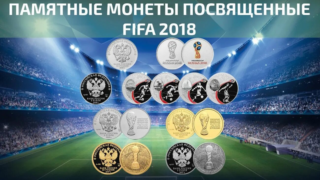 Монеты России ФИФА 2018. Серебряные монеты футбол 2018.