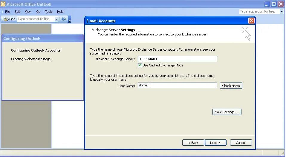 Подключение к серверу exchange. Exchange microsoft outlook. как узнать сервер в outlook. outlook 2003. microsoft office outlook 2003.