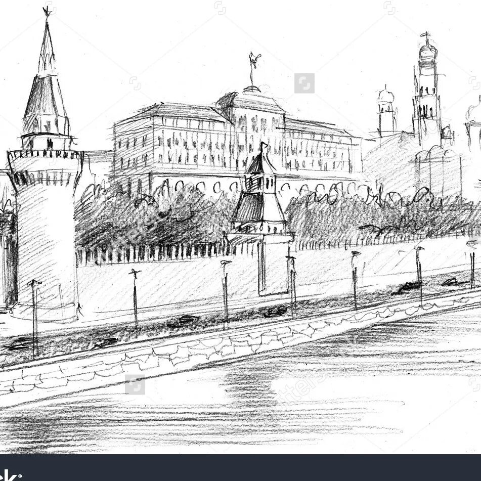 Москва рисунок карандашом. Кремль эскиз. Кремль набросок. Кремль карандашом.