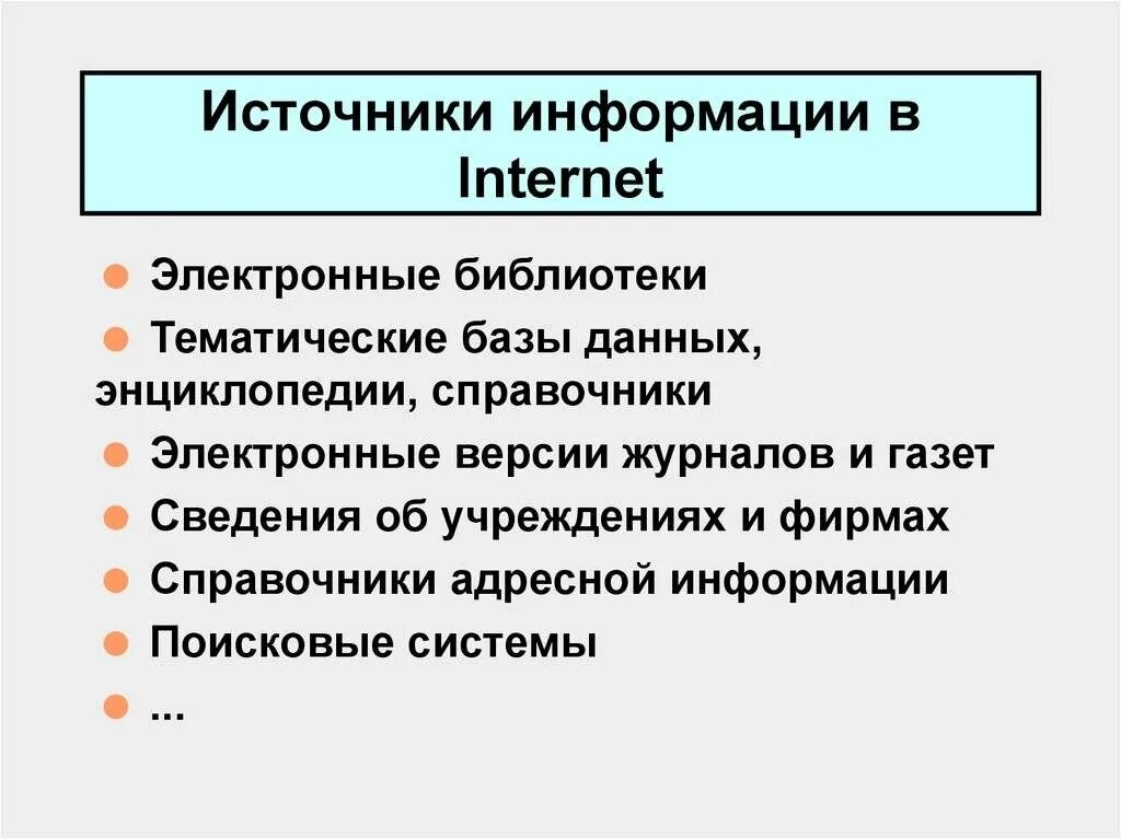 Типы источников в интернете