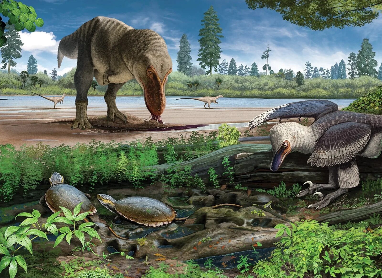 Мезозойские динозавры. Тираннозавр Атучин. Флеров палеоарт.