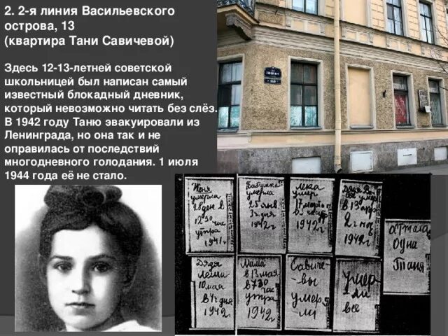 Где дневник тани. 2 Линия Васильевского острова дом Тани Савичевой. Дом Тани Савичевой Санкт-Петербург музей. Музей Тани Савичевой блокадный Ленинград. Таня Савичева блокада Ленинграда дом.