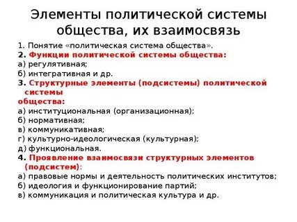 План политической жизни общества