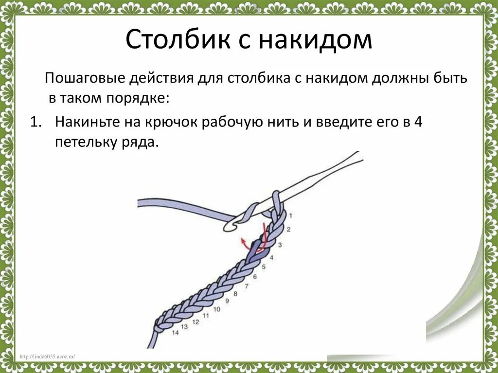 Столбик с накидом. Столбик с накидом крючком схема. Как сделать столбик с накидом крючком. Как делать столбик с накида крючком. Столбик добрей