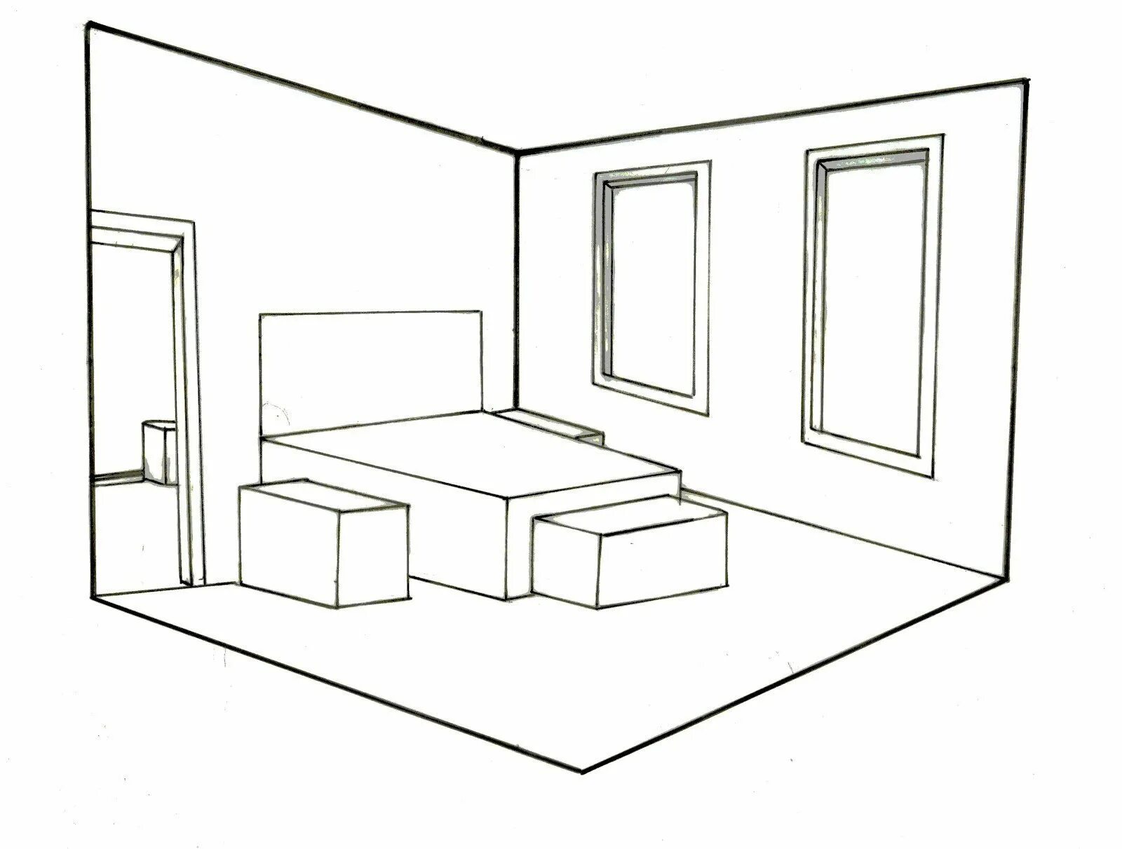 Рисунок комнаты 7 класс легко. Интерьер комнаты чертеж. Рисование интерьера комнаты. Угловая перспектива комнаты. Чертеж комнаты в перспективе.