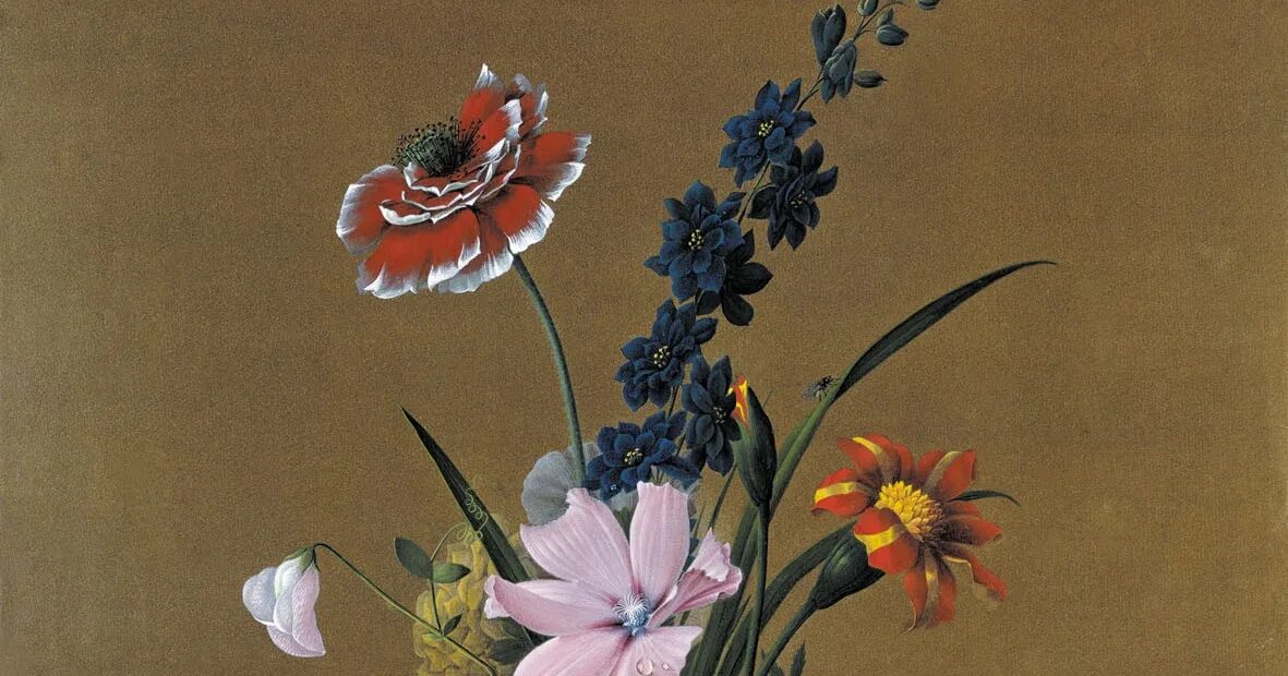 Картина букет цветов бабочка птичка. Фёдор Петрович толстой.