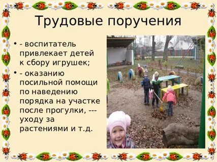 Трудовая деятельность в младшей группе на прогулке