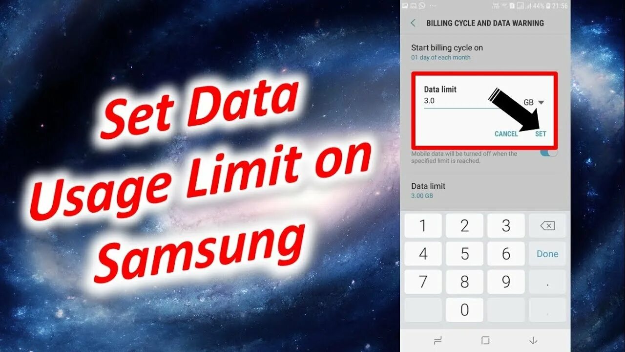 Data limit. Usage limit. how to lit a time limit on samsung.