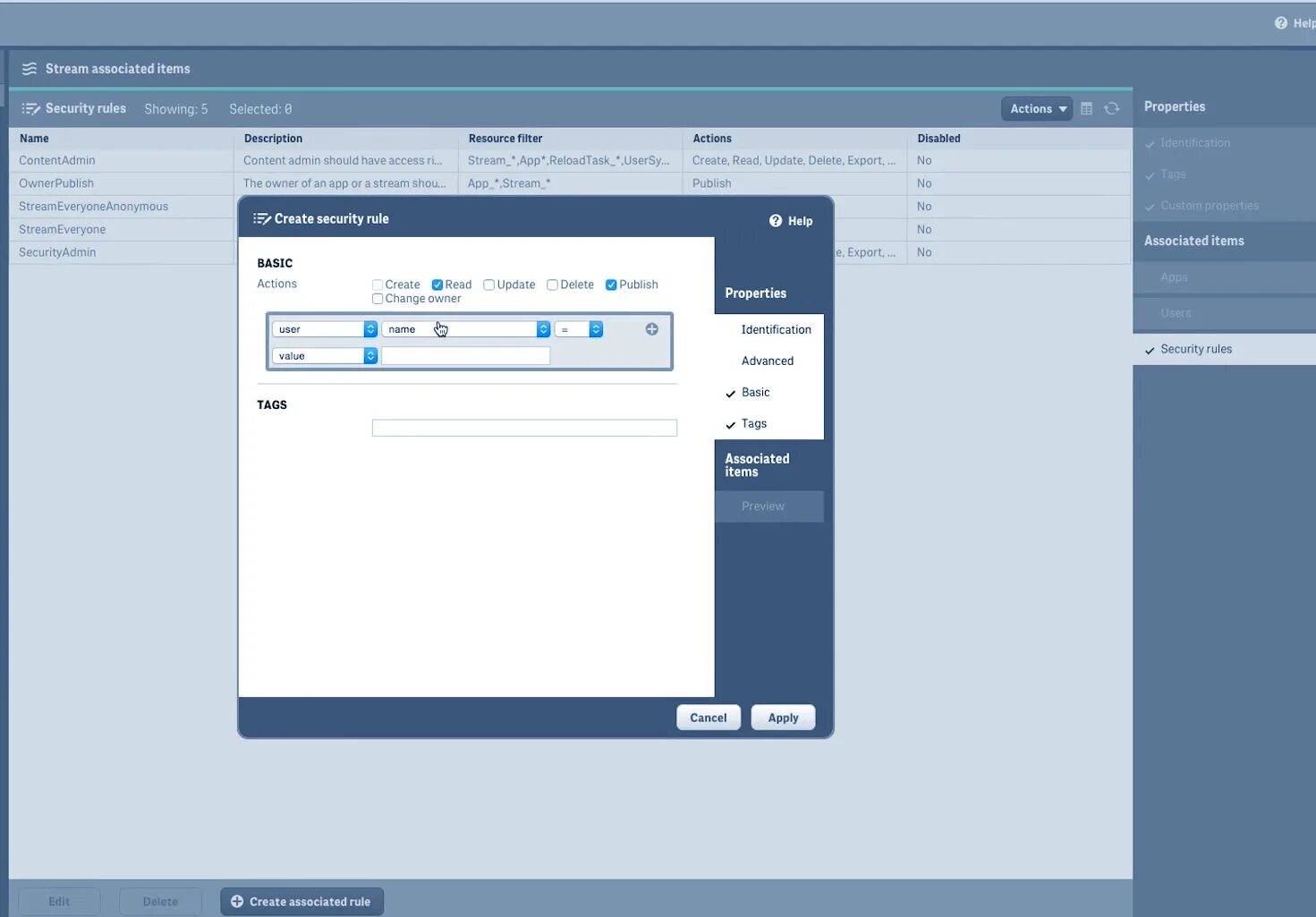 Access stream. Консоль Qlik sense. QMC Qlik sense.